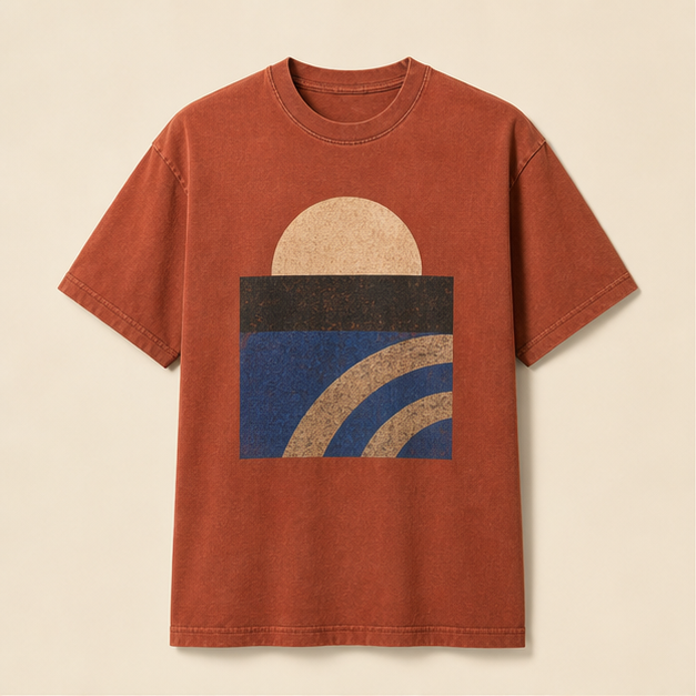 Front view of Afterglow heavyweight graphic tee in washed Brick cotton