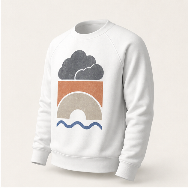 Three-quarter view of Cloud Structure White raglan crewneck