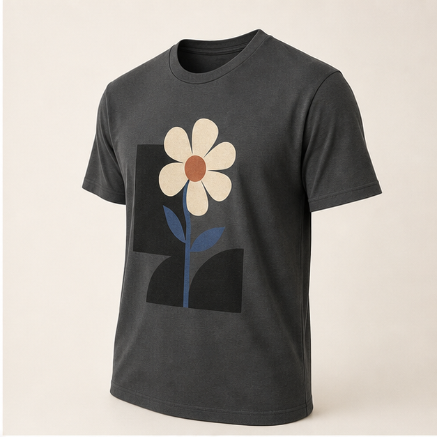 Three-quarter view of Concrete Bloom Asphalt 3001 tee