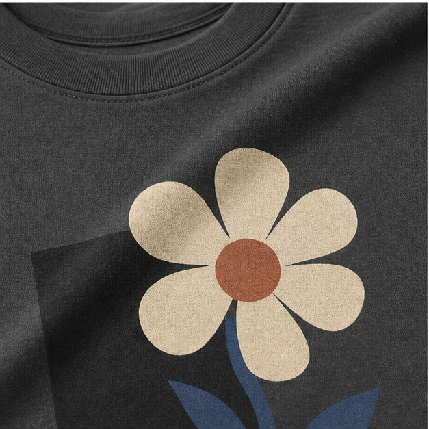 Close-up of Asphalt Airlume cotton and matte bloom print