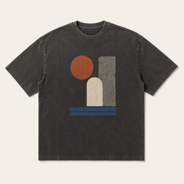 Front view of Concrete Sun heavyweight tee in washed Graphite cotton