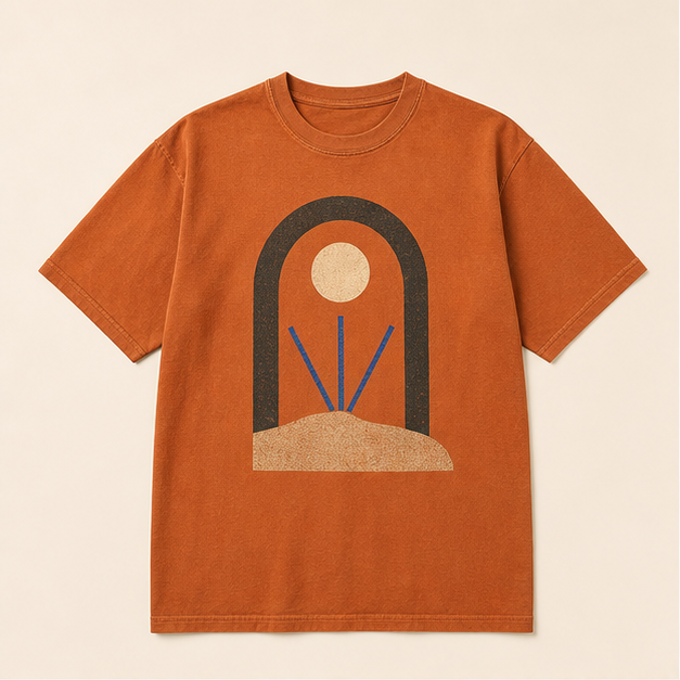 Front view of Desert Signal heavyweight graphic tee in washed Yam cotton