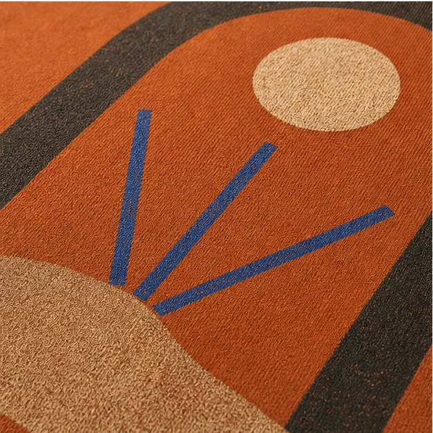 Close-up of Yam cotton texture and matte Desert Signal artwork