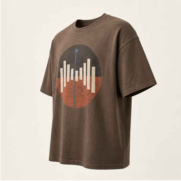 Three-quarter view of Earth Signal Vintage Brown 3010 tee