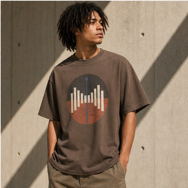 Model wearing Earth Signal Vintage Brown heavyweight tee