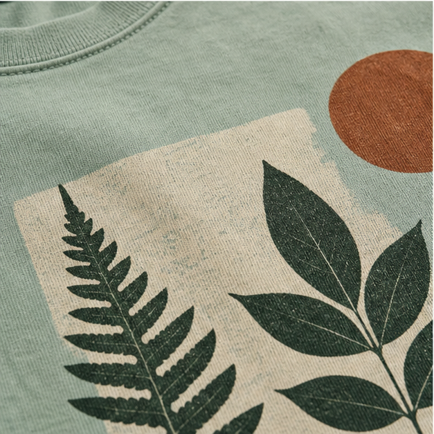 Close-up of Chalky Mint cotton and matte botanical print