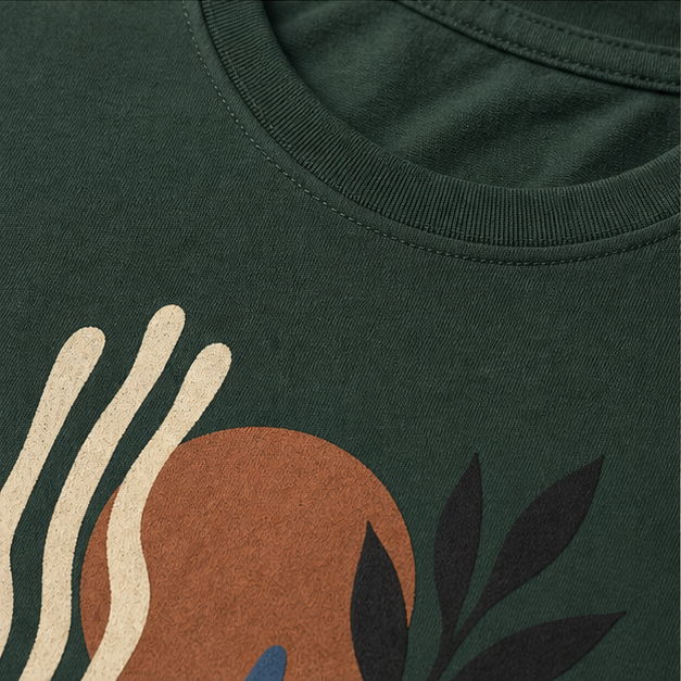Close-up of Forest Airlume cotton and matte rhythm print