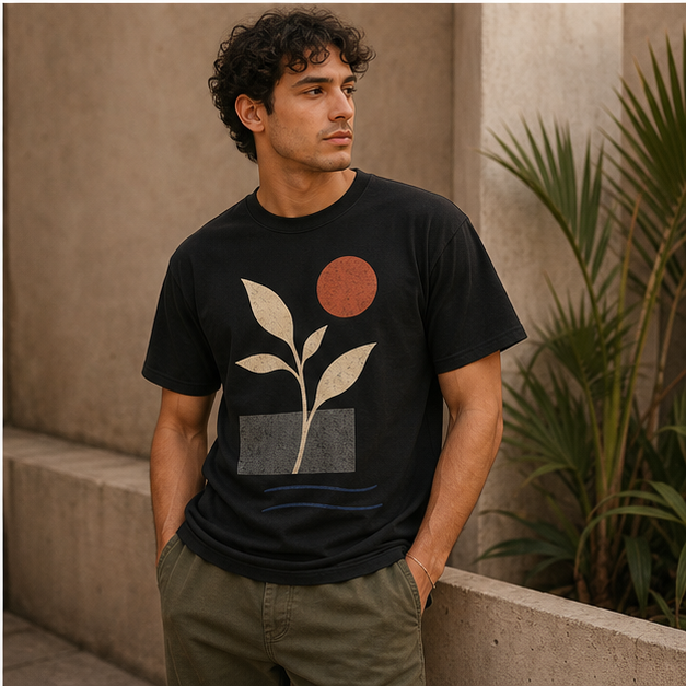 Model wearing Still Growing Black G5000 graphic tee
