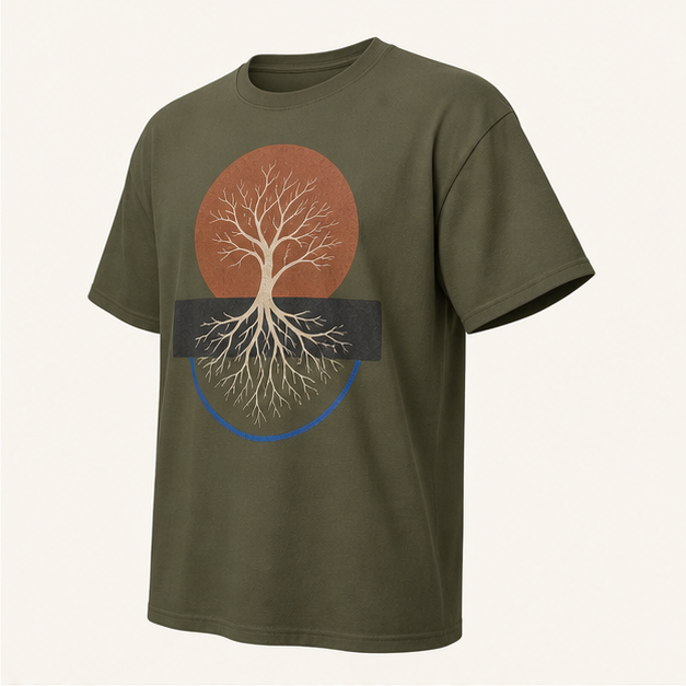 Three-quarter view of Earthbound Military Green G5000 tee