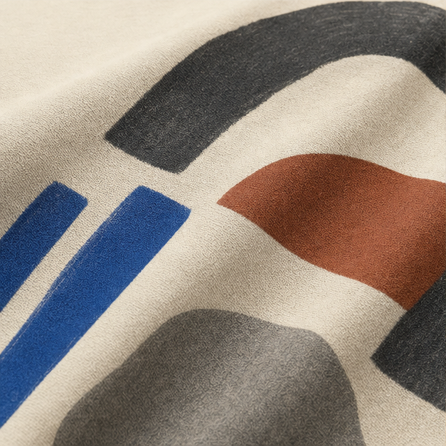 Close-up of Natural G5000 cotton and matte geometric print