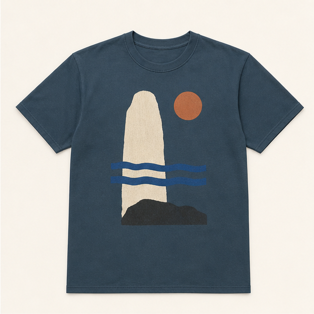Front view of Coastal Monolith G5000 tee in Gildan Indigo Blue
