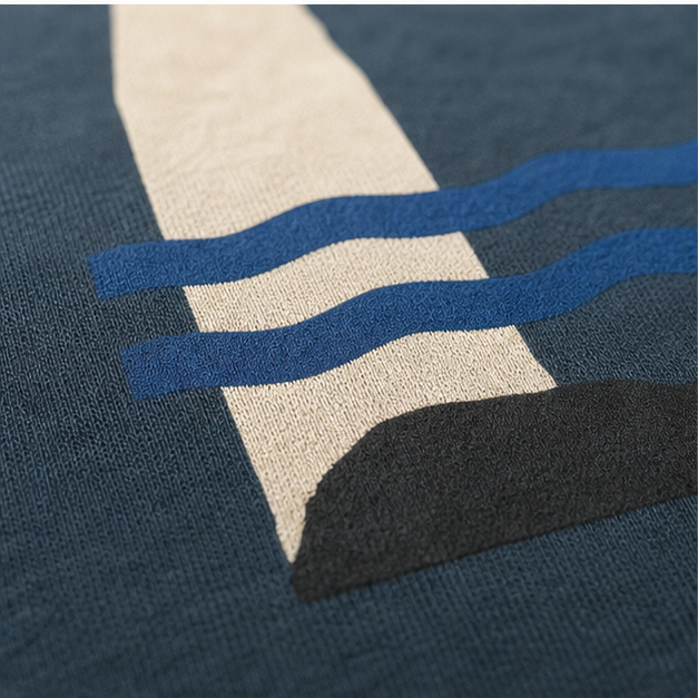 Close-up of Indigo Blue G5000 cotton and matte coastal print