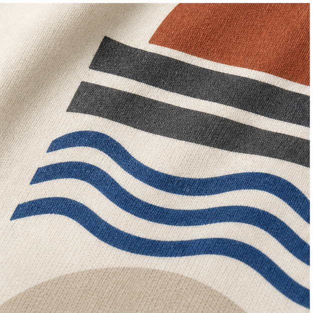 Close-up of White Softstyle cotton and matte horizon print