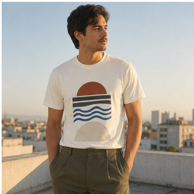 Model wearing Soft Horizon White G64000 tee