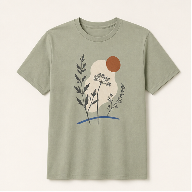 Front view of Garden Current G64000 graphic tee in Gildan Sage