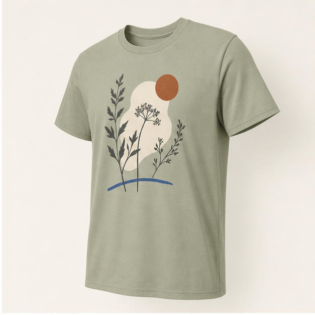 Three-quarter view of Garden Current Sage G64000 tee