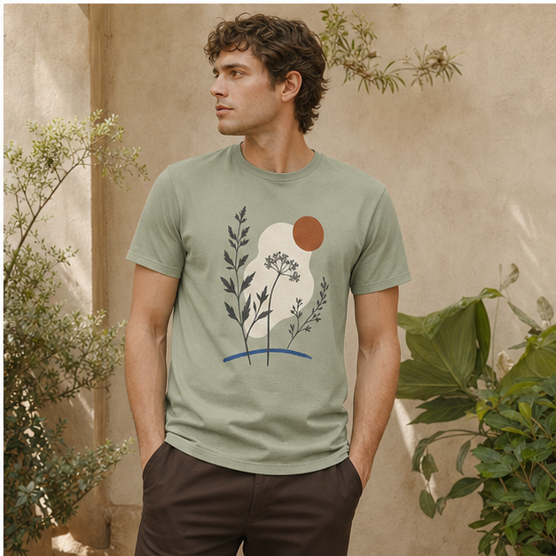 Model wearing Garden Current Sage G64000 graphic tee