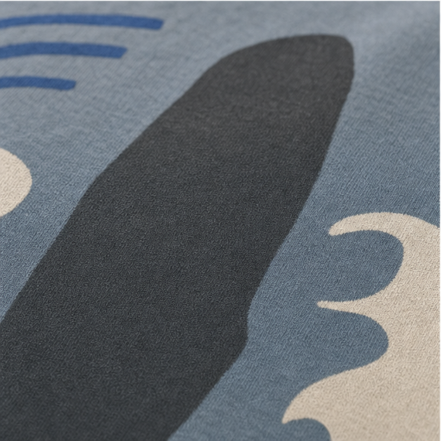 Close-up of Stone Blue Softstyle cotton and matte tide print