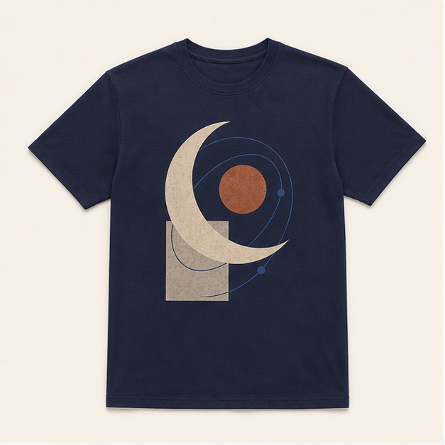 Front view of Moon Study G64000 graphic tee in Gildan Navy