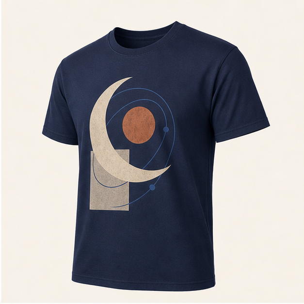 Three-quarter view of Moon Study Navy G64000 tee
