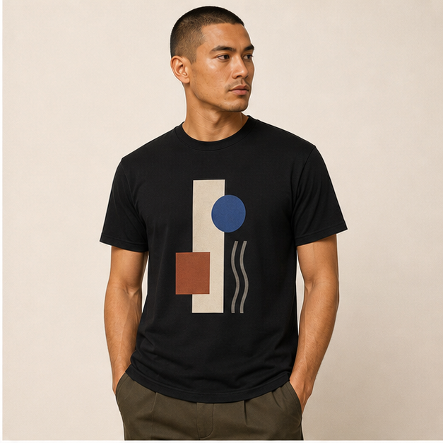 Three-quarter view of Quiet Signal Black G64000 tee
