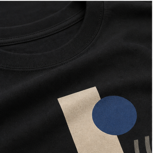Close-up of Black Softstyle cotton and matte signal print