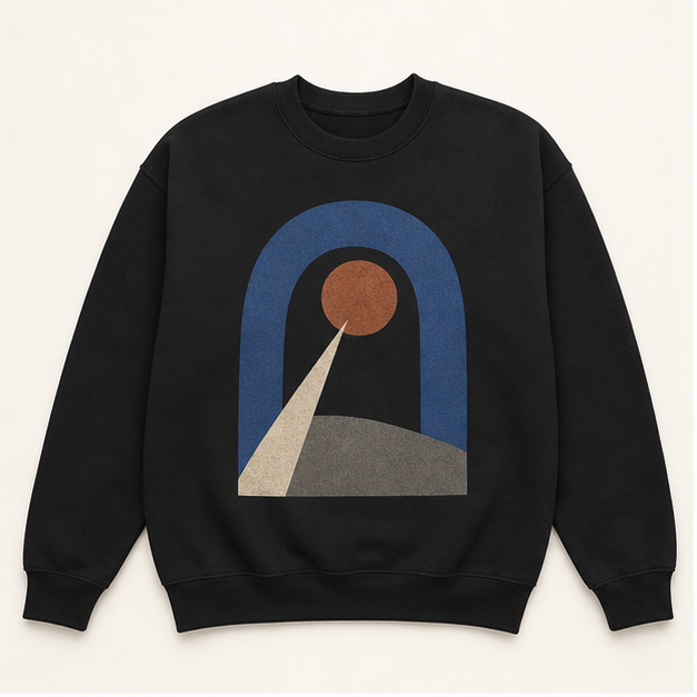 Front view of Night Arc G18000 crewneck in Gildan Black