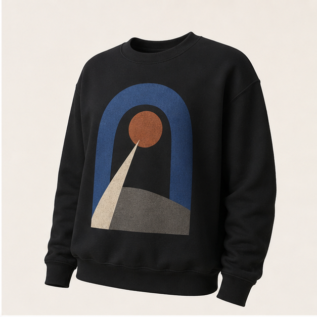 Three-quarter view of Night Arc Black G18000 crewneck
