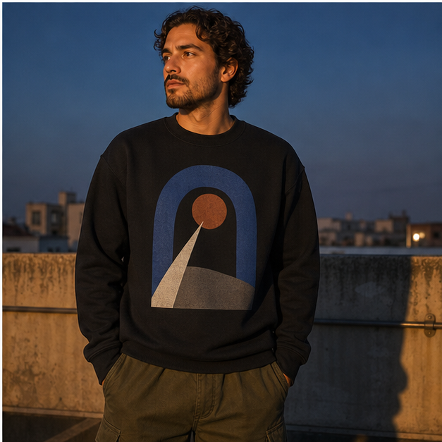 Model wearing Night Arc Black G18000 crewneck