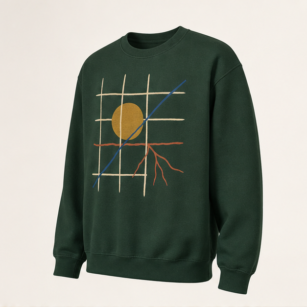 Three-quarter view of Field System Forest Green G18000 crewneck
