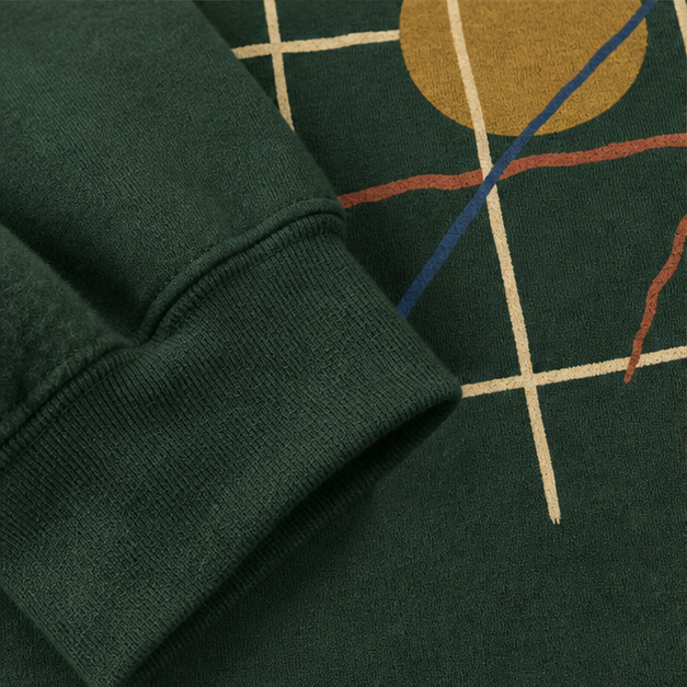 Close-up of Forest Green Heavy Blend fleece and matte field print