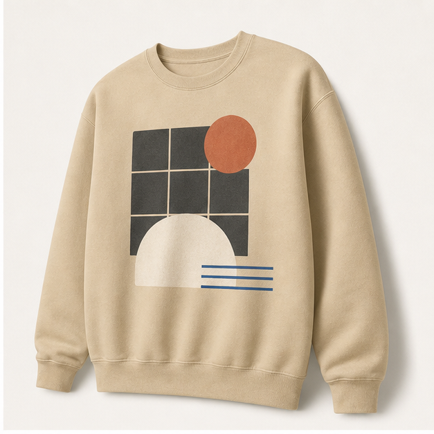 Three-quarter view of Desert Grid Sand G18000 crewneck