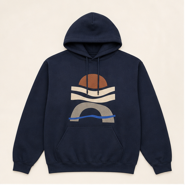 Front view of Low Tide G18500 pullover hoodie in Gildan Navy