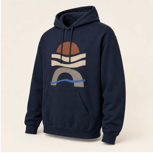 Three-quarter view of Low Tide Navy G18500 hoodie