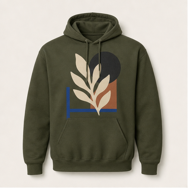 Front view of Wild Geometry G18500 hoodie in Gildan Military Green