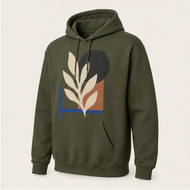 Three-quarter view of Wild Geometry Military Green G18500 hoodie