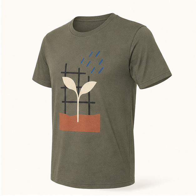 Three-quarter view of Growing Season Army 3001 tee