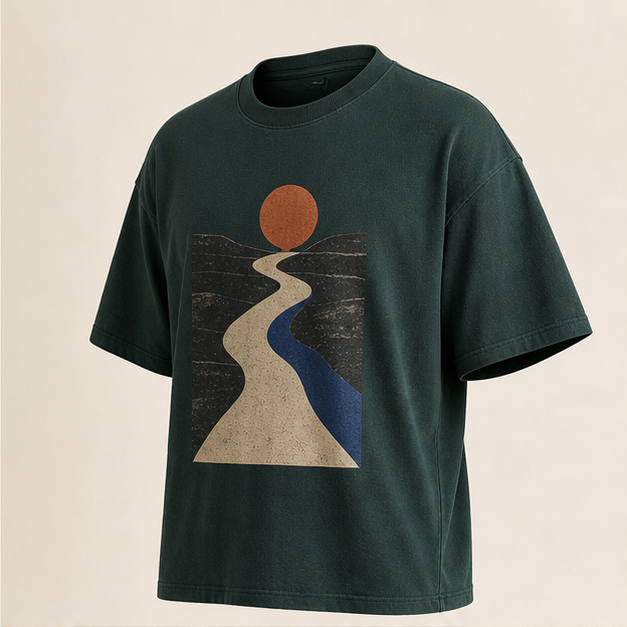 Three-quarter view of Hunter's Path Hunter Green 3010 tee