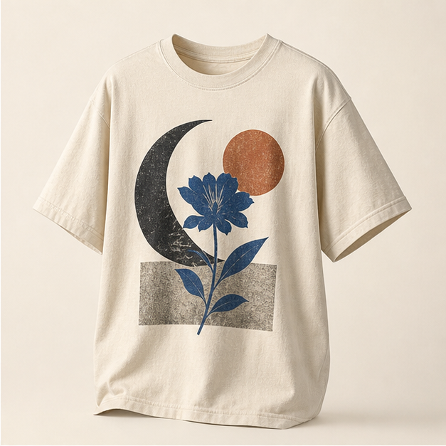 Three-quarter view of Lunar Bloom Ivory graphic tee
