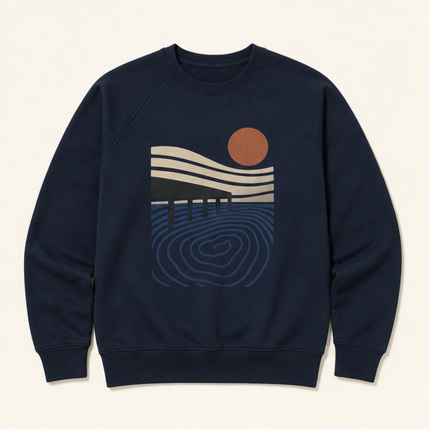 Front view of Ocean Study 3901 raglan sweatshirt in BELLA+CANVAS Navy
