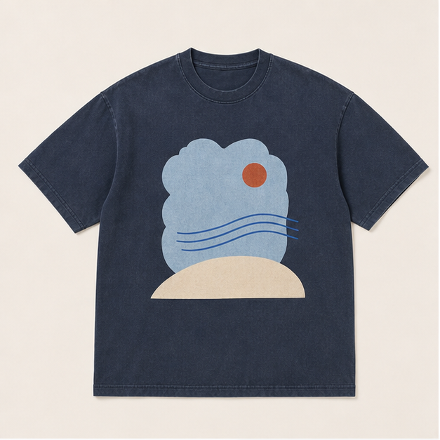 Front view of Open Sky graphic tee in deep Washed Navy cotton