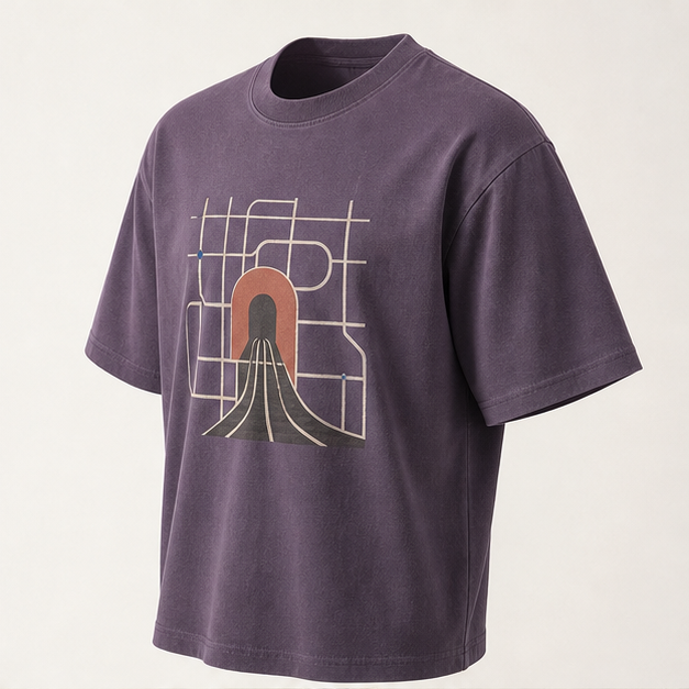 Three-quarter view of Purple Transit Purple Storm 3010 tee