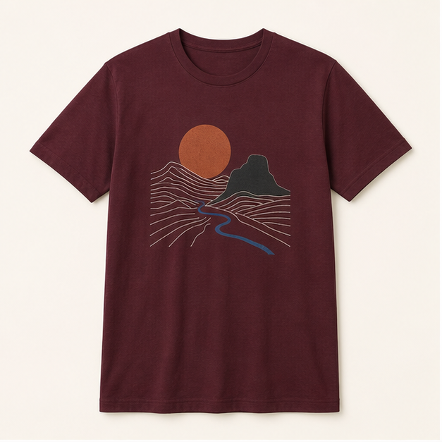 Front view of Red Earth 3001 graphic tee in BELLA+CANVAS Maroon