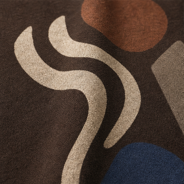 Close-up of Espresso cotton and matte Slow Current print