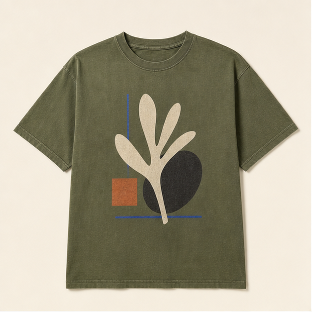 Front view of Wild Form heavyweight graphic tee in washed Moss cotton